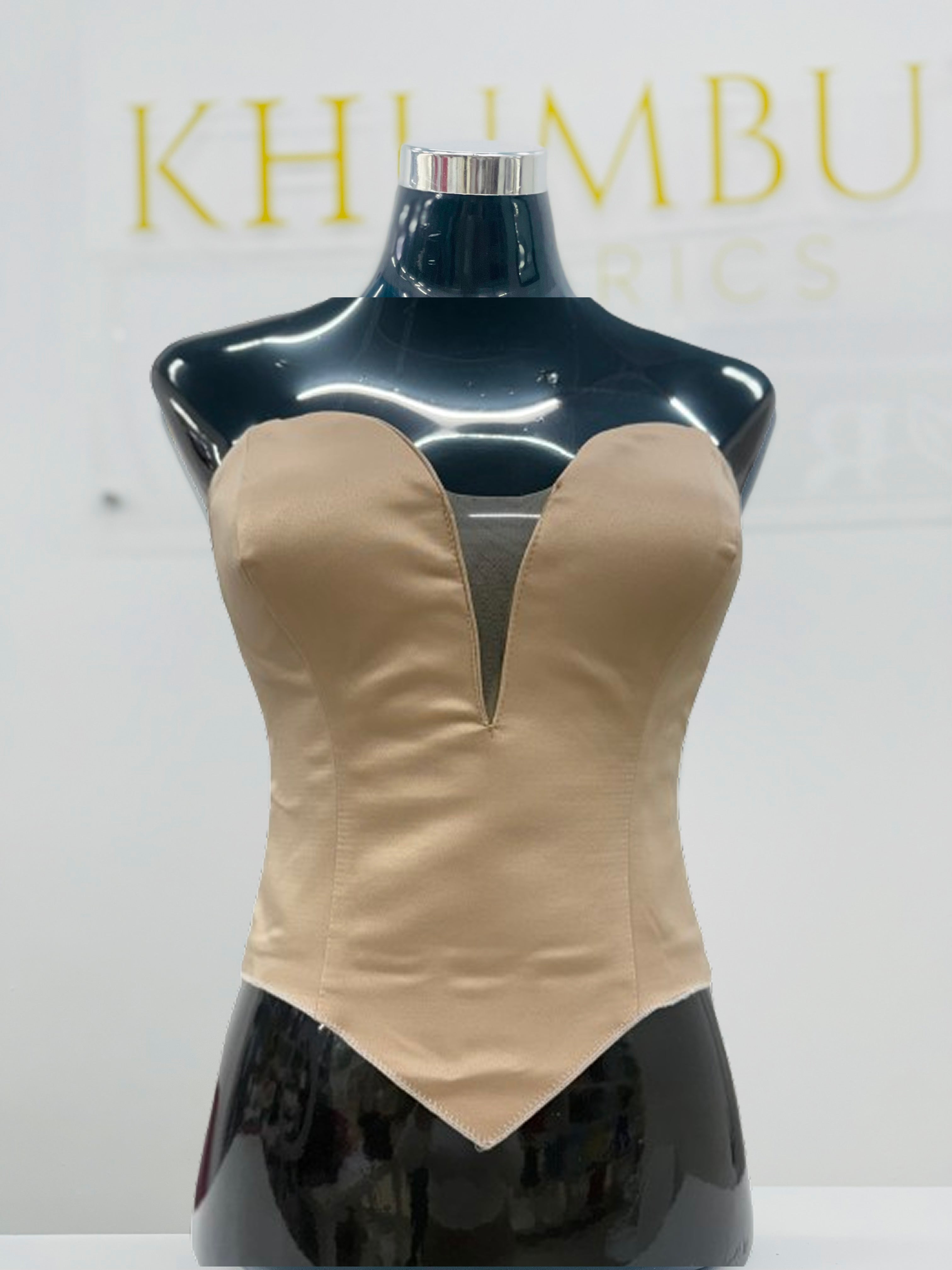 Nude Satin Corset with Plunge Neckline