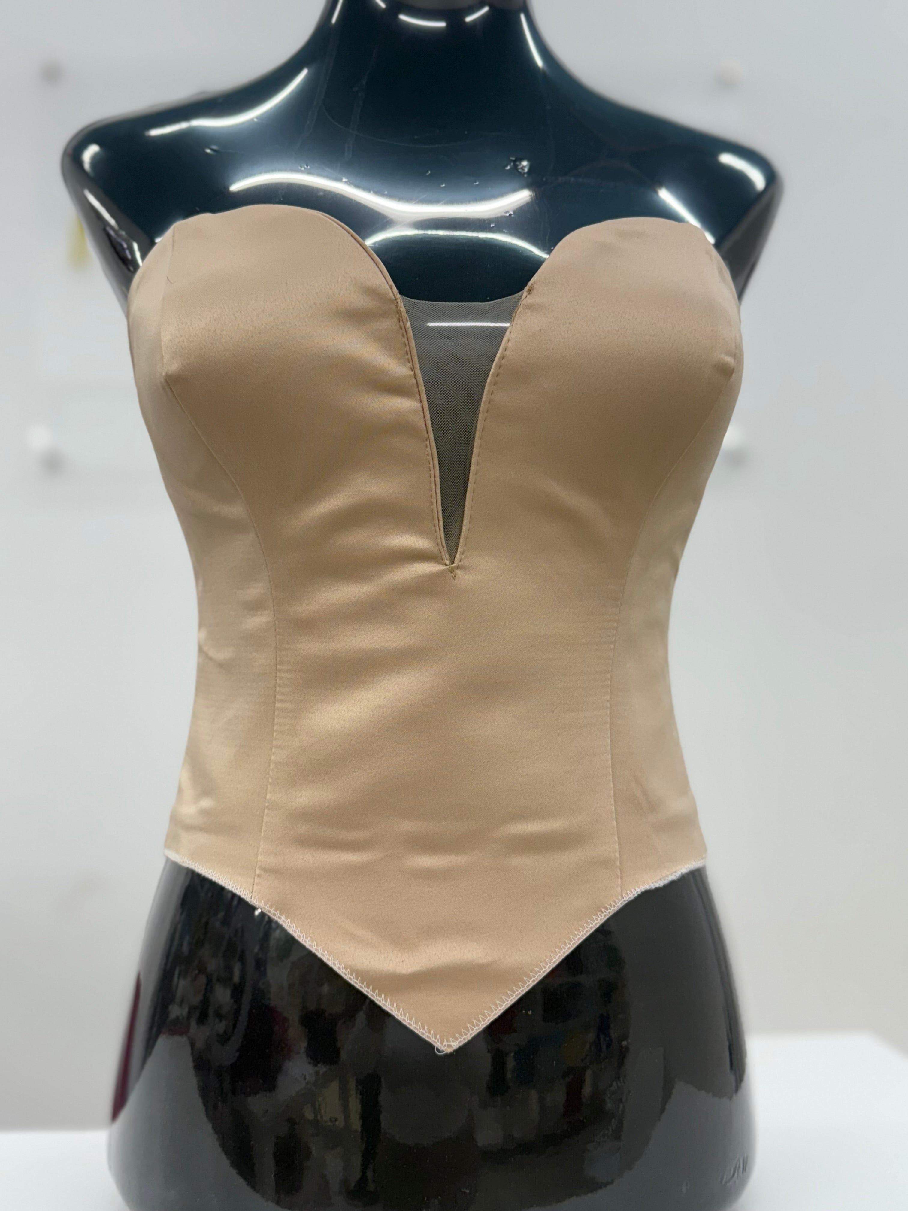 Nude Satin Corset with Plunge Neckline