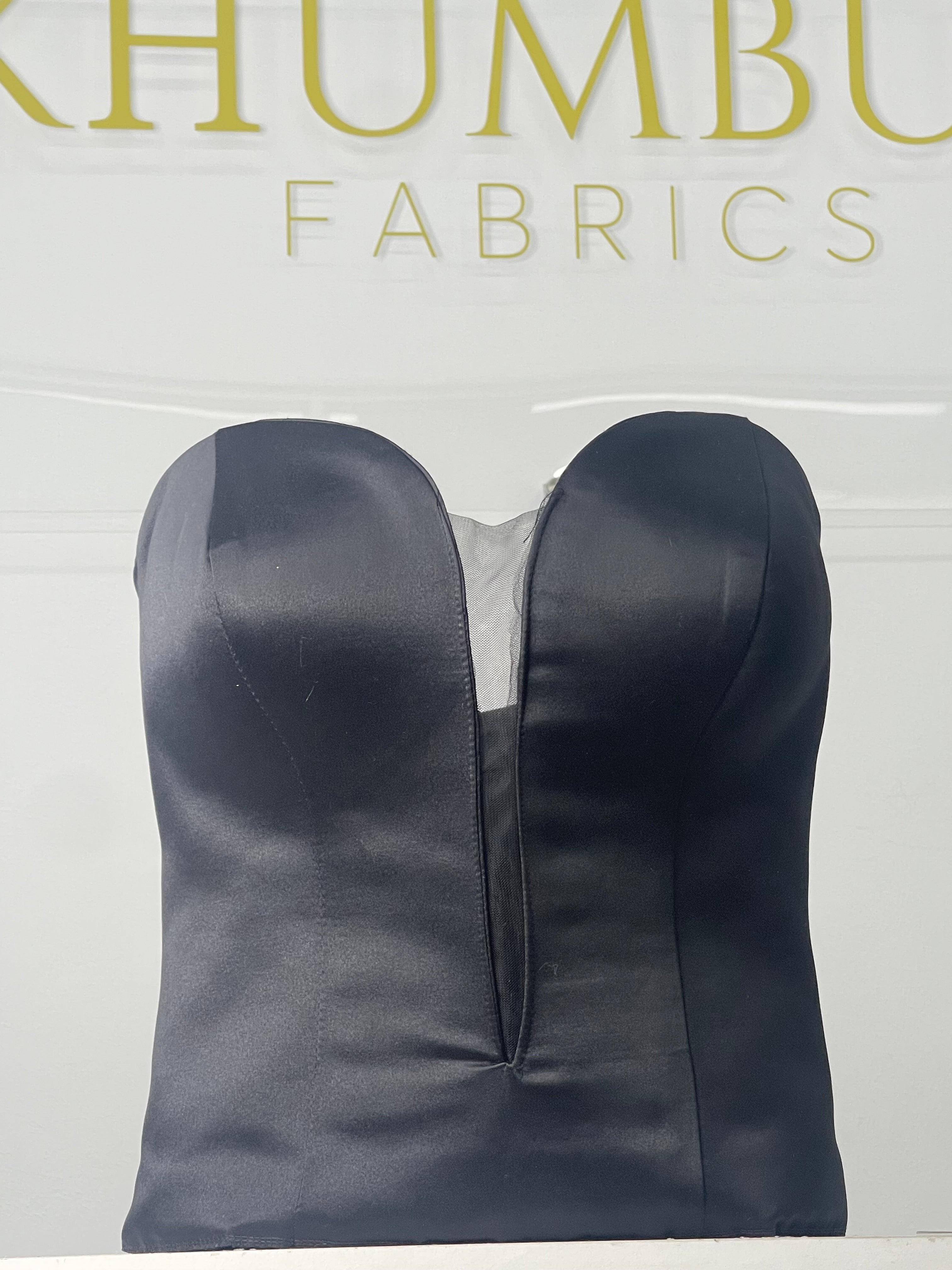 Black Satin Corset with Plunge Neckline