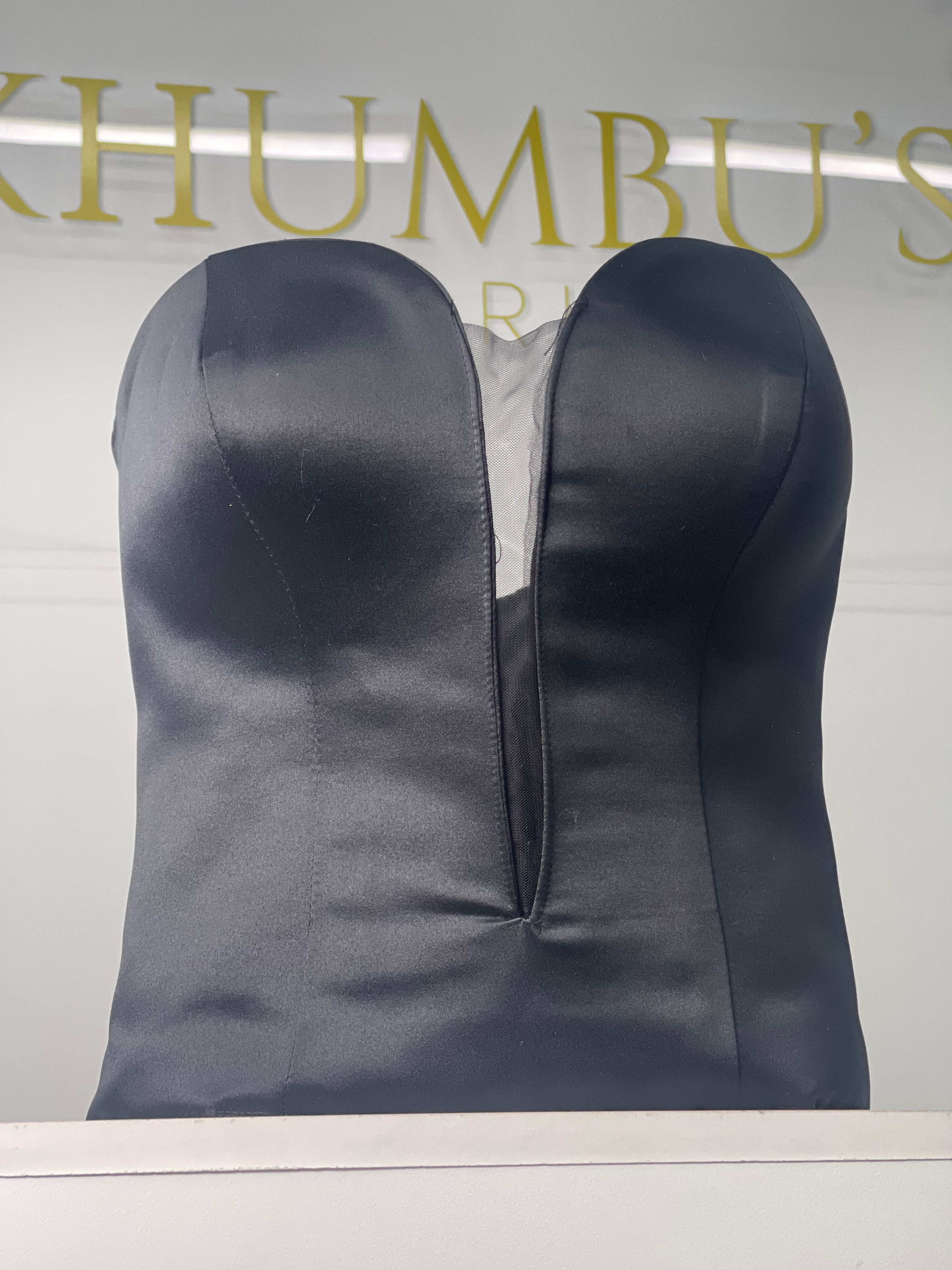 Black Satin Corset with Plunge Neckline