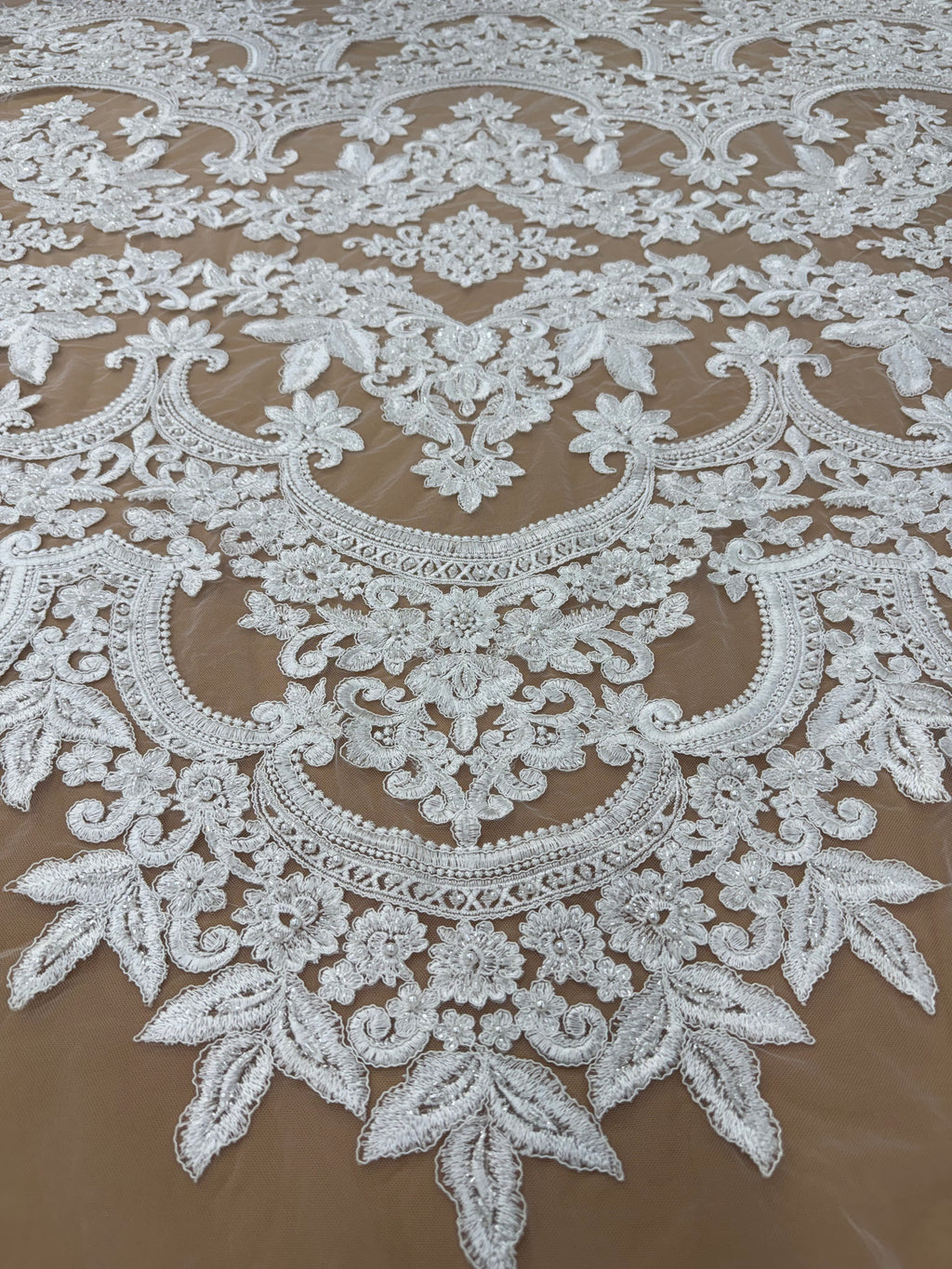 White Embroidery Lace Fabric/ Beaded with Sequins.