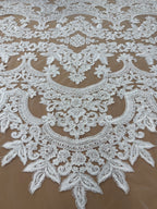 White Embroidery Lace Fabric/ Beaded with Sequins.