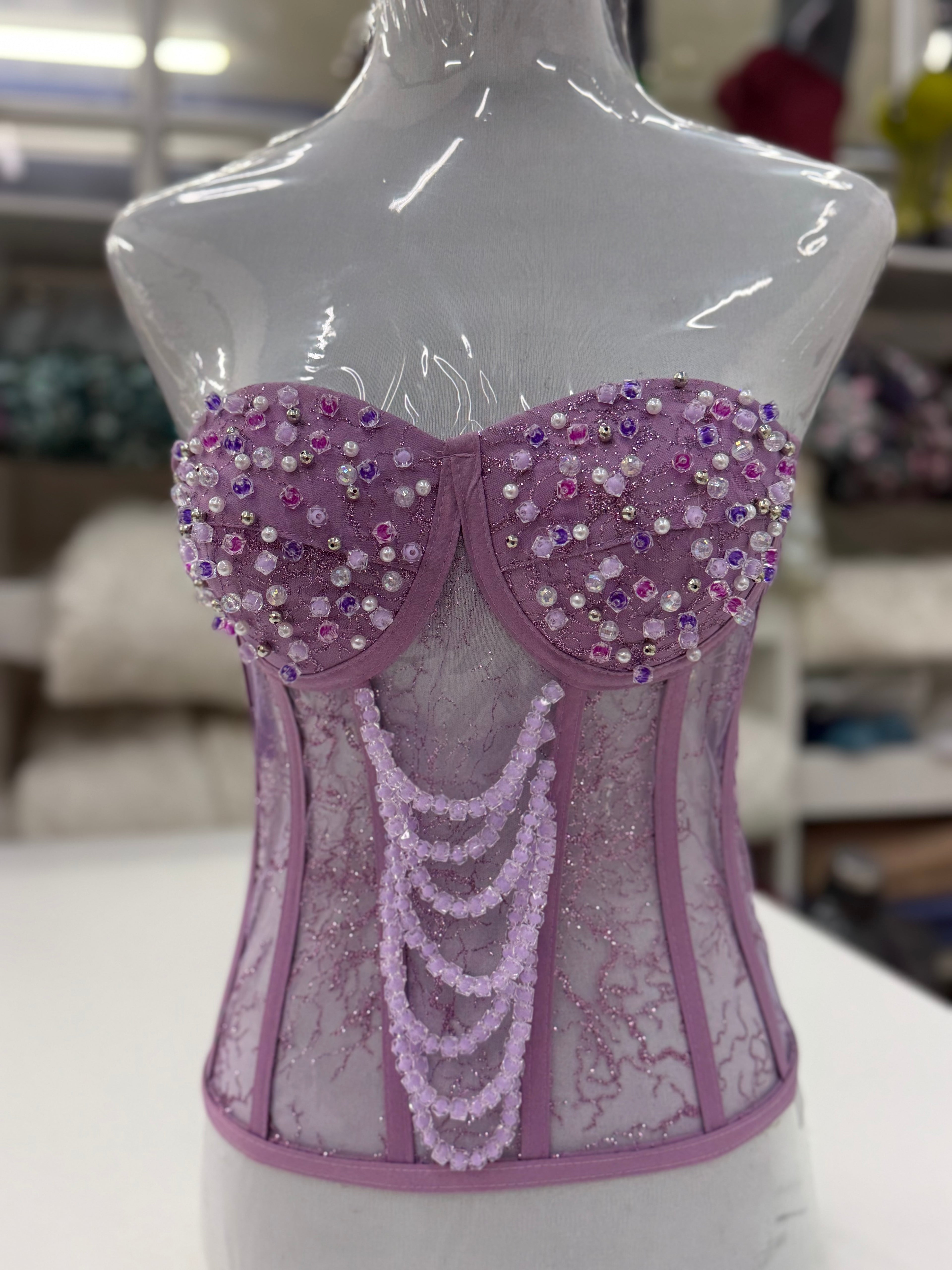 Glittery Beaded Lavenda Corset