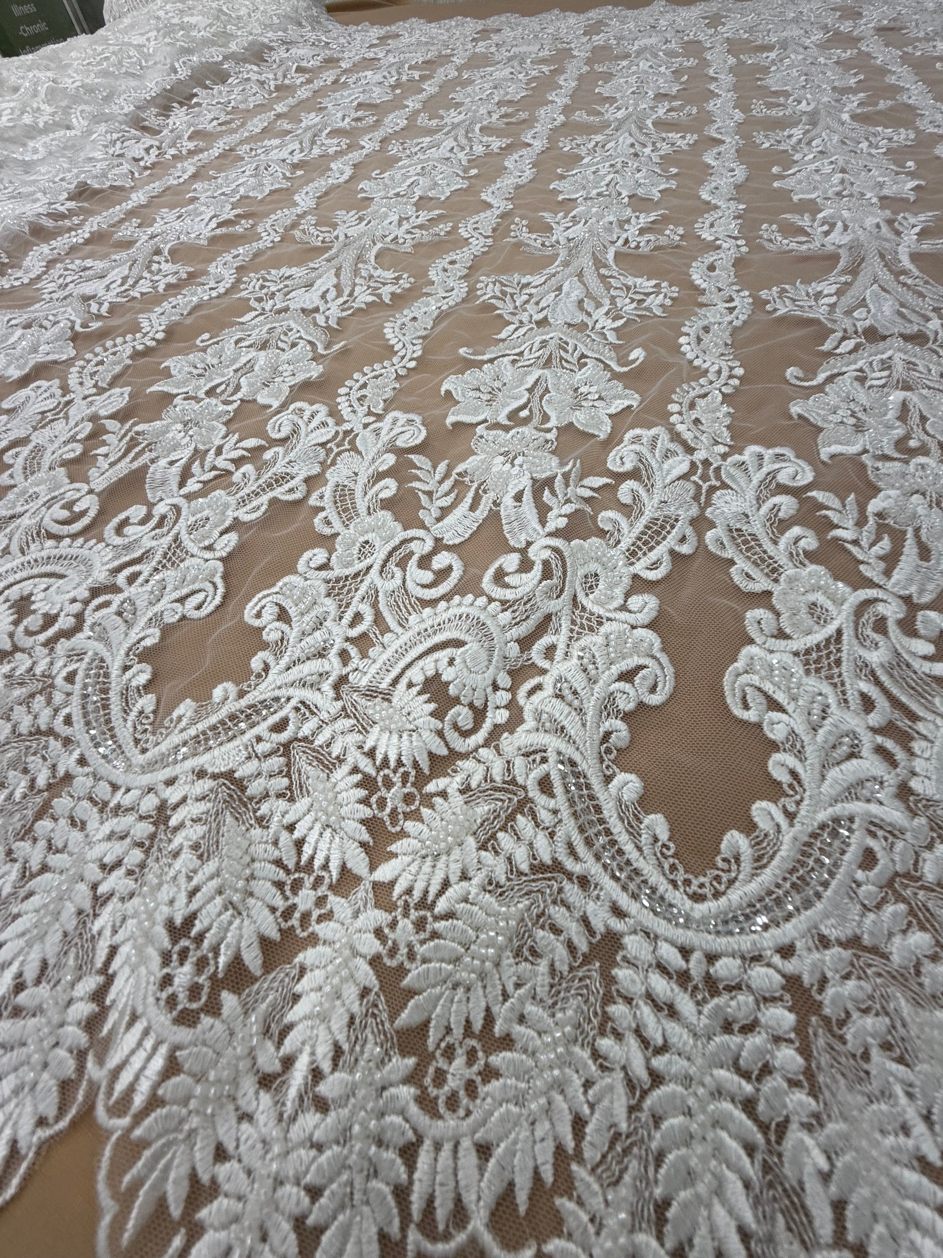 Off-White Embroidered Lace Fabric