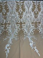 Embroidery Lace Fabric: Off White Tulle/Bridal Dress Couture.
