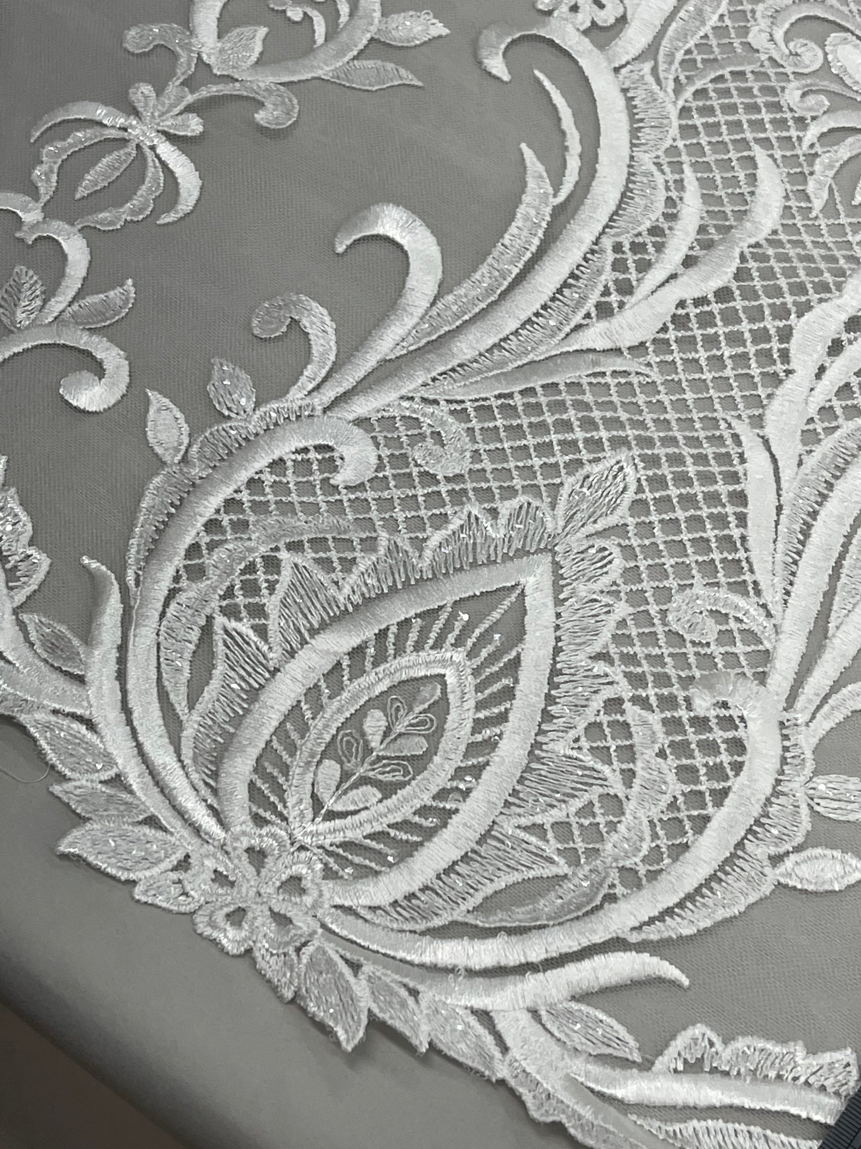 Embroidery Lace Fabric: Off White Tulle/Bridal Dress Couture.