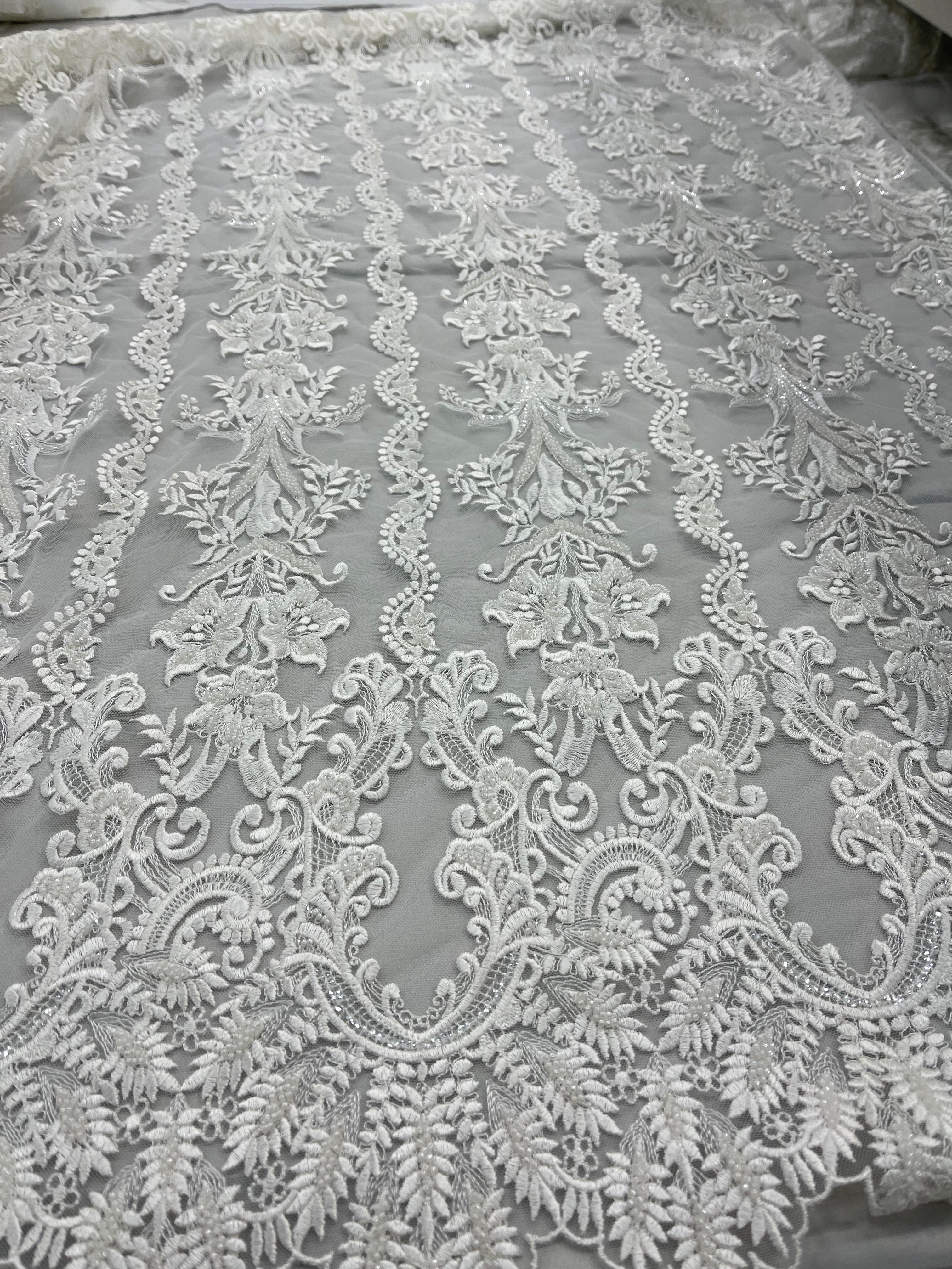 Off-White Embroidered Lace Fabric