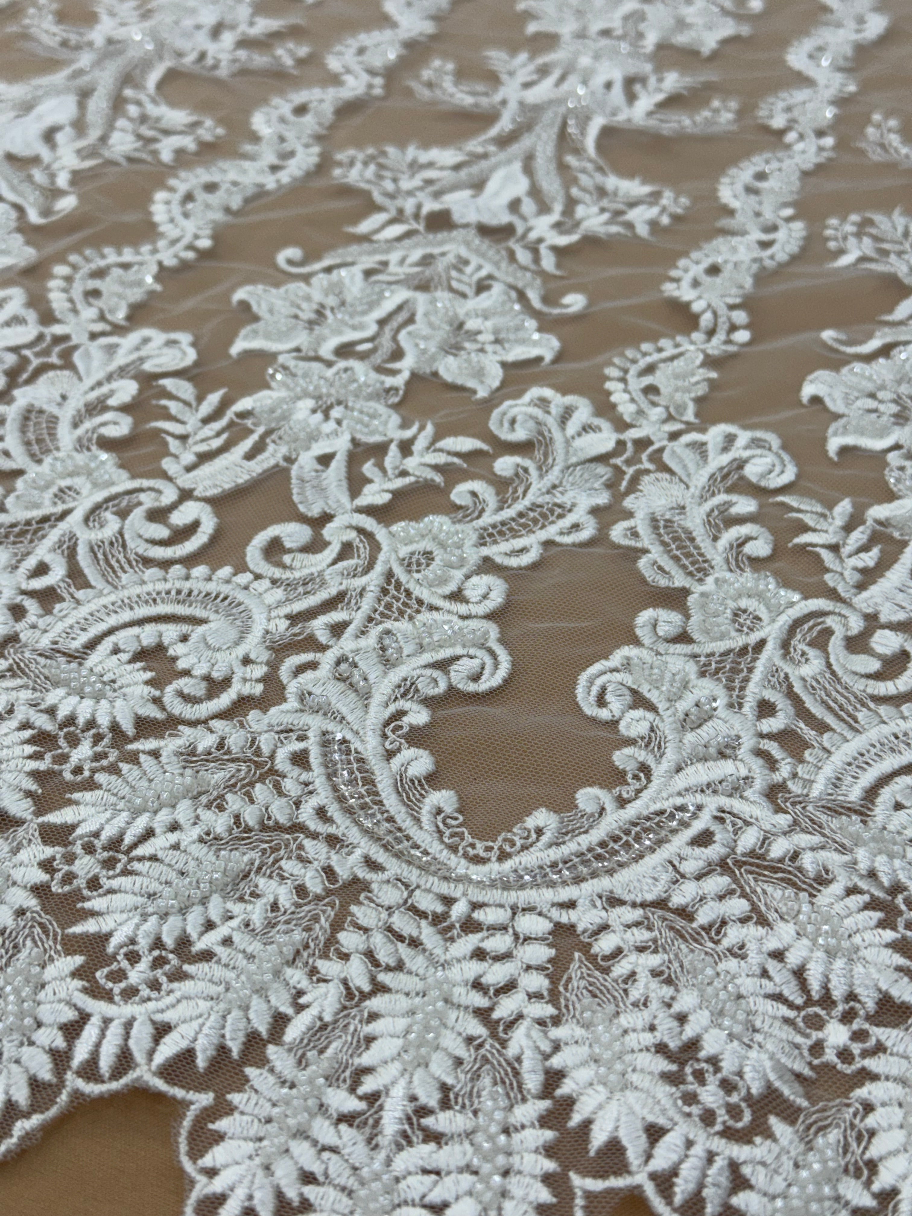 Off-White Embroidered Lace Fabric