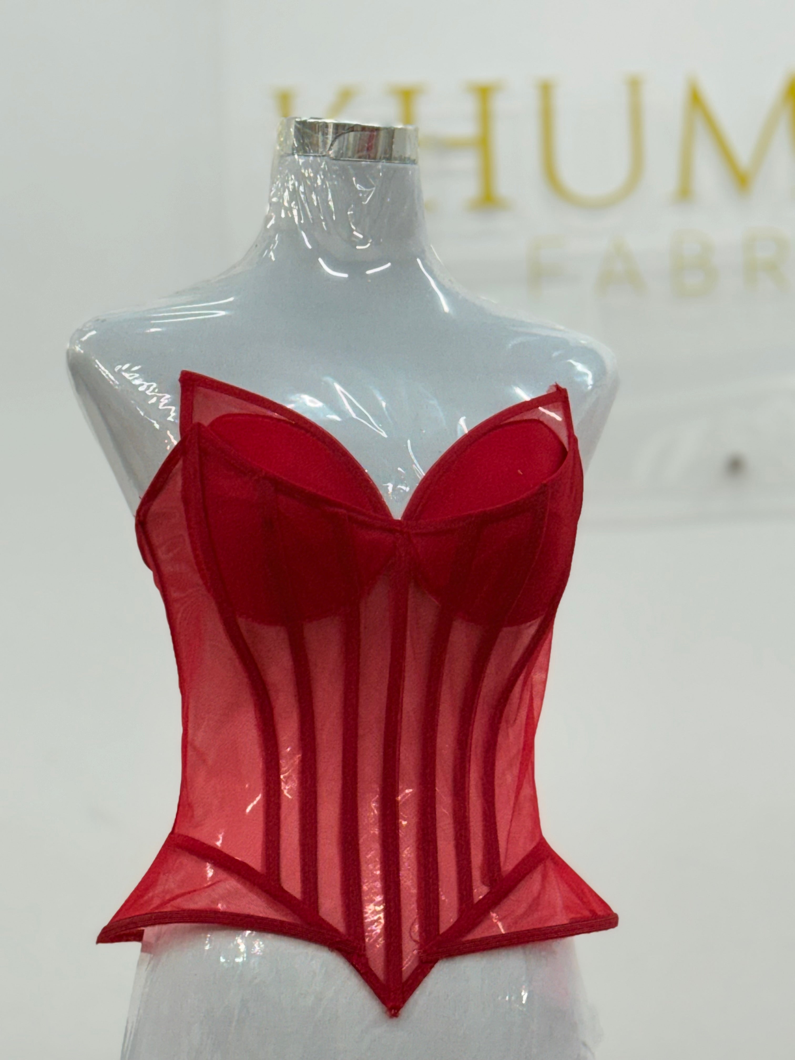 Elegant Red Mesh Bustier
