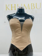 Nude Satin Corset with Plunge Neckline