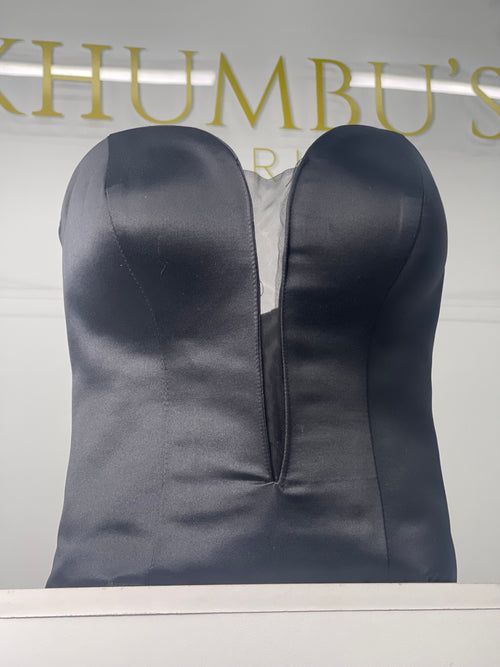 Black Satin Corset with Plunge Neckline