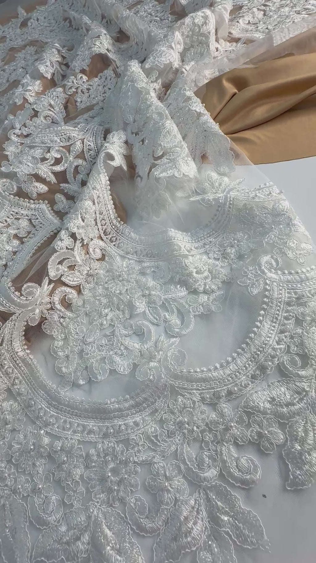 White Embroidery Lace Fabric/ Beaded with Sequins.