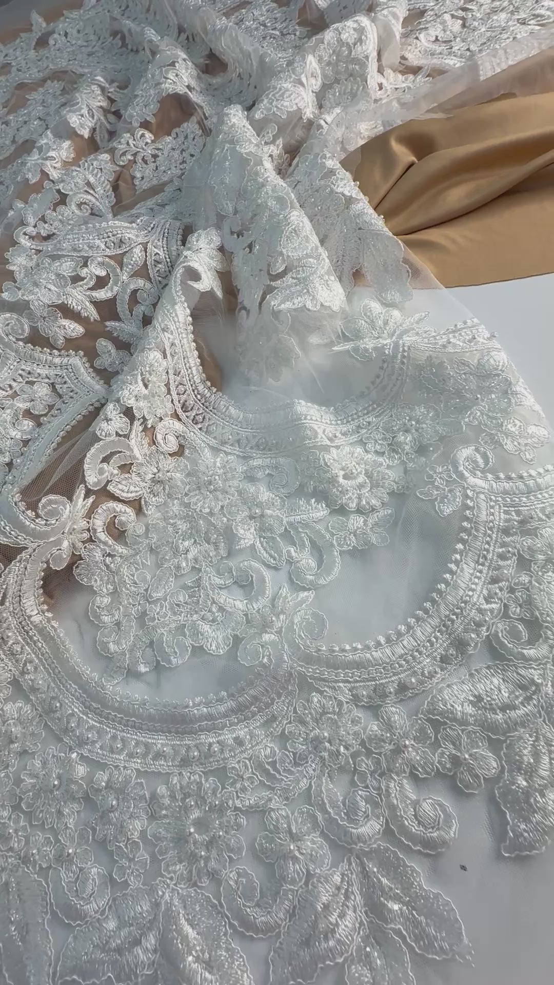 White Embroidery Lace Fabric/ Beaded with Sequins.